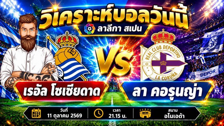 วิเคราะห์บอล ลาลีกา สเปน: เรอัล โซเซียดาด VS ลา คอรุนญ่า วันอาทิตย์ที่ 11 ตุลาคม 2569