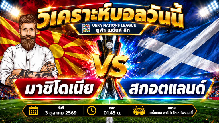วิเคราะห์บอล เนชั่นส์ ลีก B กลุ่ม 1 : นอร์ธ มาซิโดเนีย VS สกอตแลนด์